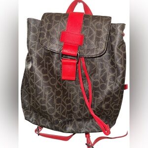 Calvin Klein Red & Brown Logo Backpack